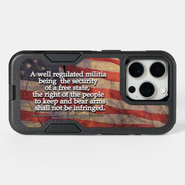 Rustic Second Amendment Typography US Flag iPhone 15 Pro Case (Back Horizontal)