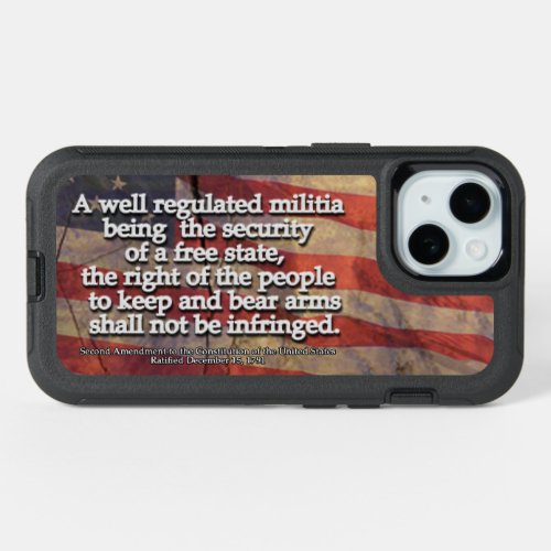 Rustic Second Amendment Typography US Flag iPhone 15 Case