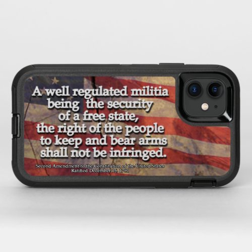 Rustic Second Amendment Typography US Flag OtterBox Defender iPhone 11 Case