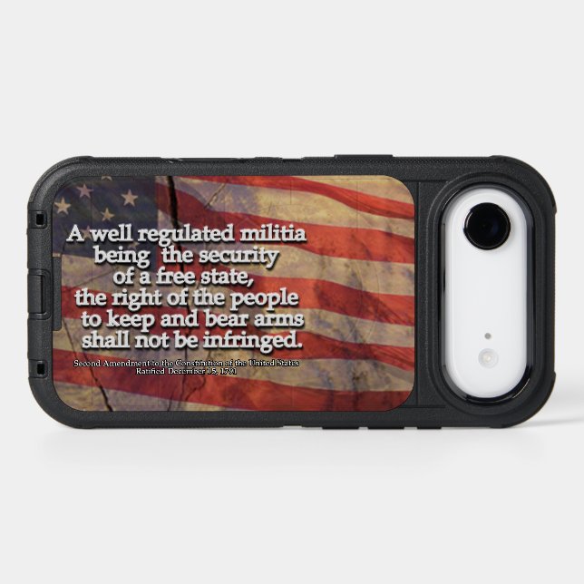 Rustic Second Amendment Typography US Flag Otterbox iPhone Case (Back Horizontal)