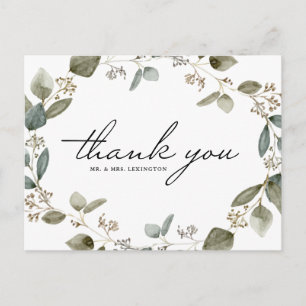 Rustic Seeded Eucalyptus Wreath Wedding Thank You Postcard