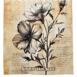 Rustic Sepia Botanical French Country Flowers Shower Curtain
