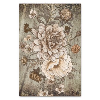 Rustic Sepia Chrynsanthimum Floral Decoupage Tissue Paper | Zazzle