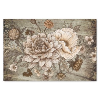 Rustic Sepia Chrynsanthimum Floral Decoupage Tissue Paper by ilovedigis at Zazzle