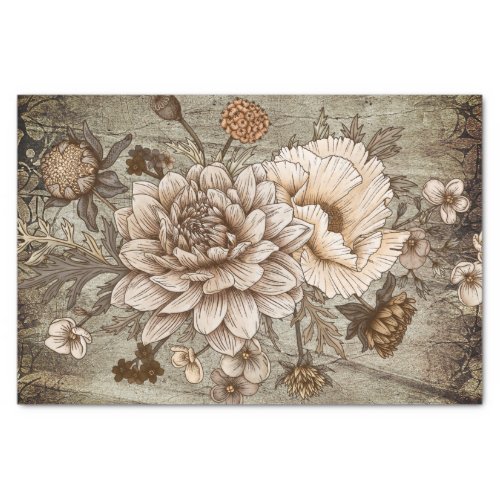 Rustic Sepia Chrynsanthimum Floral Decoupage Tissue Paper