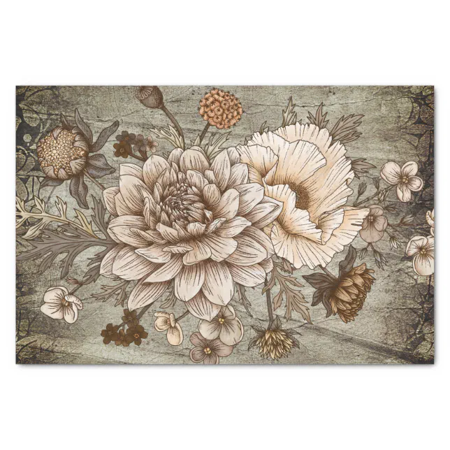 Rustic Sepia Chrynsanthimum Floral Decoupage Tissue Paper | Zazzle