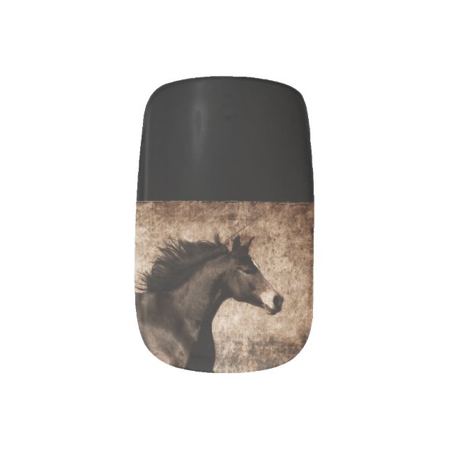 Rustic Sepia Galloping Horse Minx Nail Art (Right Thumb)