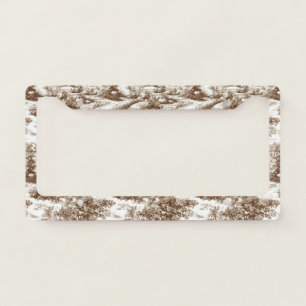 Rustic Sepia Homestead Pumpkin Toile Pattern License Plate Frame