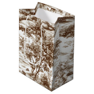 Rustic Sepia Homestead Pumpkin Toile Pattern Medium Gift Bag