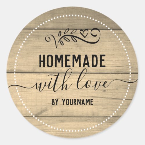 Rustic Sepia Wood Homemade Love Business Classic Round Sticker