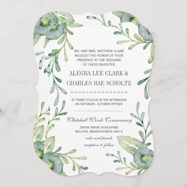 Rustic Serenity Blue Watercolor Wedding Invitation (Front/Back)