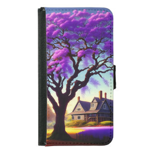 **"Rustic Serenity: The Purple Jacaranda's Embrace Samsung Galaxy S5 Wallet Case