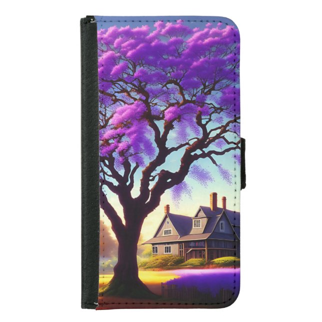 **"Rustic Serenity: The Purple Jacaranda's Embrace Samsung Galaxy Wallet Case (Front)