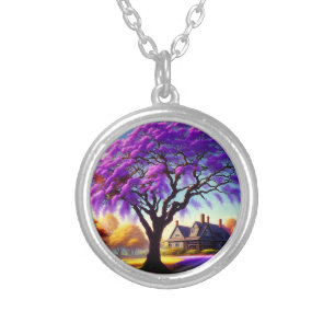 **"Rustic Serenity: The Purple Jacaranda's Embrace Silver Plated Necklace