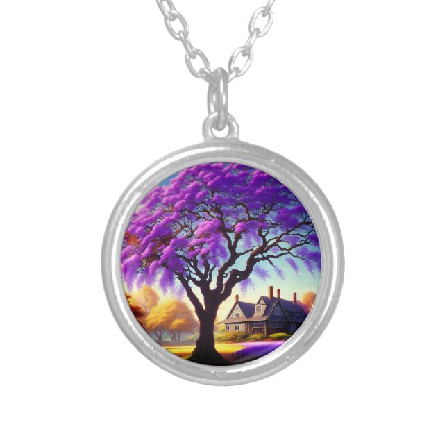 **"Rustic Serenity: The Purple Jacaranda's Embrace Silver Plated Necklace (Front)