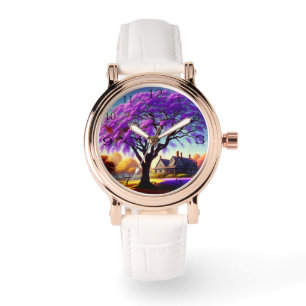**"Rustic Serenity: The Purple Jacaranda's Embrace Watch