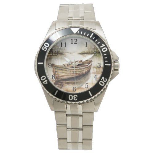 Rustic Serenity Weathered Wooden Rowboat Watch