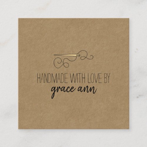 Rustic Sewing  Needle Kraft Square Business Card