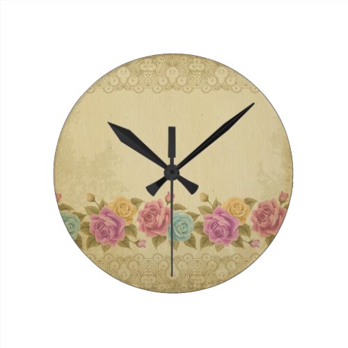rustic,shabby chic,floral,roses,garland,chic round clock