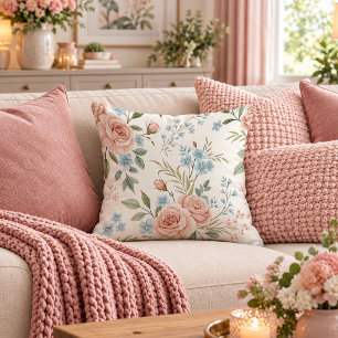 Rustic Shabby Chic Pastel Floral Throw Pillow Art
