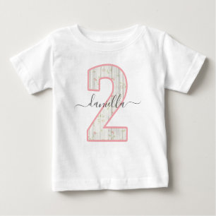 Rustic Shabby Chic Pink Floral Wood 2 Two Birthday Baby T-Shirt