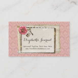 Rustic Shabby Chic Pink Victorian Damask Journal Business Card