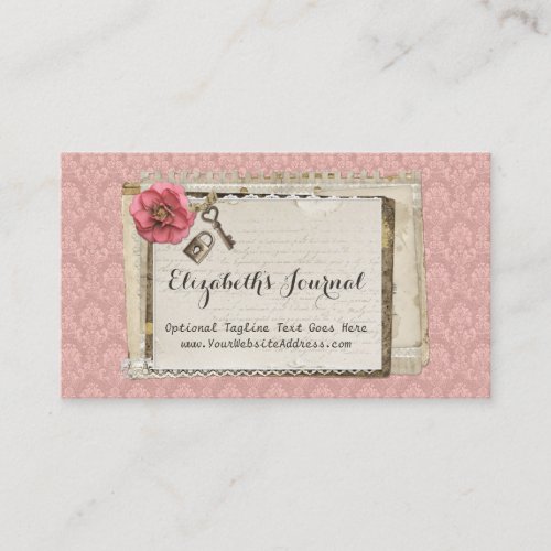 Rustic Shabby Chic Pink Victorian Damask Journal Business Card