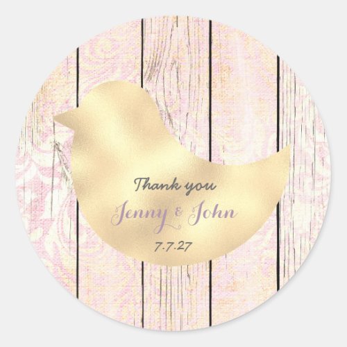 Rustic Shabby Lavender Gold Rose Wedding Thank Classic Round Sticker