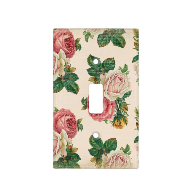 Rustic Shabby Rose Floral Pattern Pink Roses Light Switch Cover (Front)