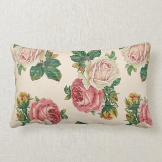 Rustic Shabby Rose Floral Pattern Pink Roses Lumbar Pillow