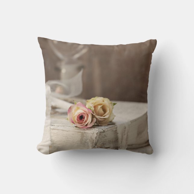 Rustic Shabby Rose Still Lif Throw Pillow (Front)