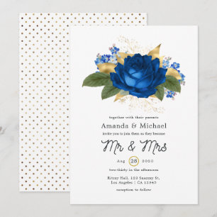 Rustic Shabby Royal Blue and Gold Floral Wedding Invitation