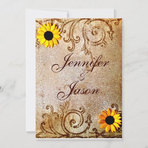 Rustic Shabby Sunflowers Chic Brown Wedding Custom Invite