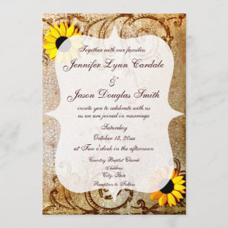 Rustic Shabby Sunflowers Swirls Wedding Invitation