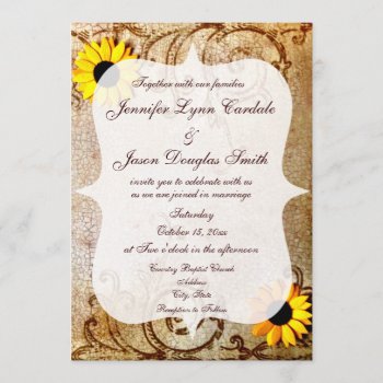 Rustic Shabby Sunflowers Swirls Wedding Invitation by CustomWeddingSets at Zazzle