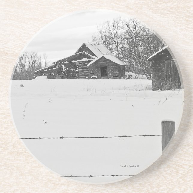 Rustic Shacks Winter Scene Coaster (Front)