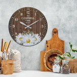 Rustic Shasta Daisy and Wood Family Name Large Clock<br><div class="desc">Fun,  personalized design.  Makes the perfect gift for a housewarming,  wedding,  or any occasion!</div>