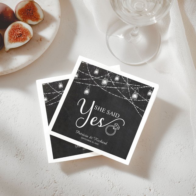 Rustic She Said Yes Chalkboard Engagement Napkins (Creator Uploaded)