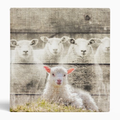 Rustic Sheep Baby Lamb Burlap 3 Ring Binder