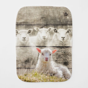 Rustic Sheep Baby Lamb Burlap Burp Cloth