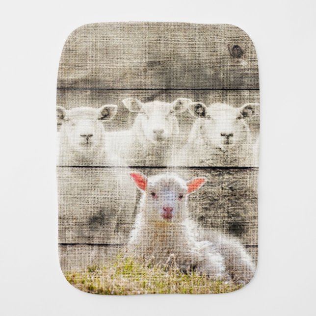 Rustic Sheep Baby Lamb Burlap Burp Cloth (Front)