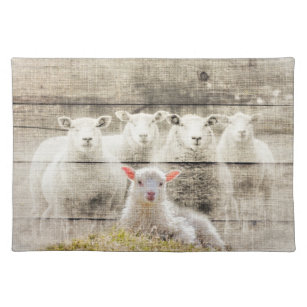 Rustic Sheep Baby Lamb Burlap Cloth Placemat
