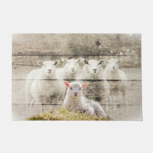 Rustic Sheep Baby Lamb Burlap Doormat