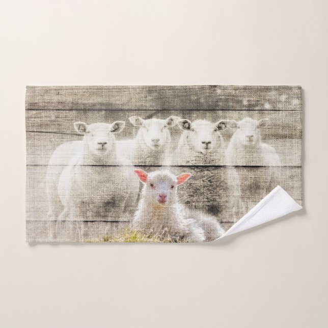 Rustic Sheep Baby Lamb Burlap Hand Towel (Hand Towel)