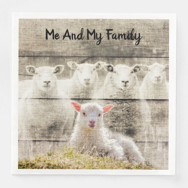Rustic Sheep Baby Lamb Burlap Paper Dinner Napkins (Front)