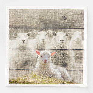 Rustic Sheep Baby Lamb Burlap Paper Dinner Napkins
