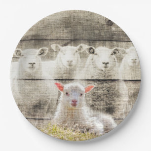 Rustic Sheep Baby Lamb Burlap Paper Plates