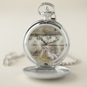 Rustic Sheep Baby Lamb Burlap Pocket Watch