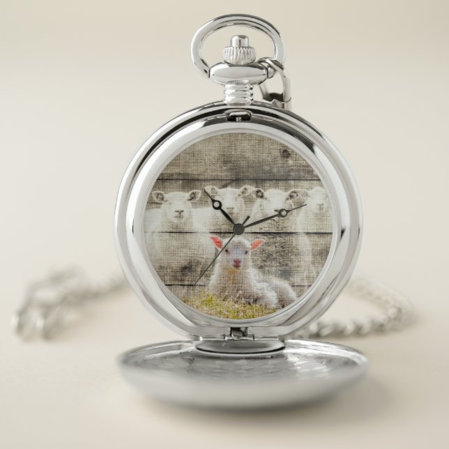 Rustic Sheep Baby Lamb Burlap Pocket Watch (Inside)