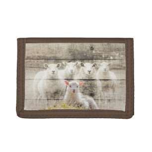 Rustic Sheep Baby Lamb Burlap Tri-fold Wallet